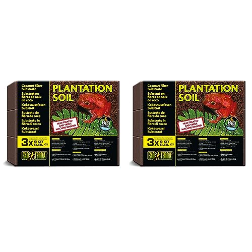 Exo Terra Plantation Soil: 3 x 8,8 Liter, tropisches Terrarium-Substrat, aus gepressten Fasern der Kokosnussschale, 70 g (Packung mit 2)