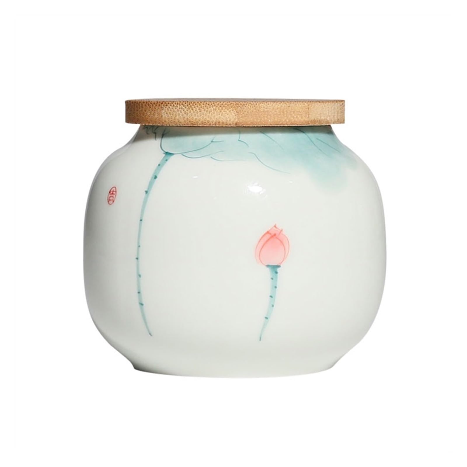 Hhaoran-9868 Ceramic Tea Canister Hand-painted Lotus Small Sealed Loose Leaf Tea Canister Ceramic Candy Can Kitchen Decoration Spice Jar Food Canisters for Kitchen