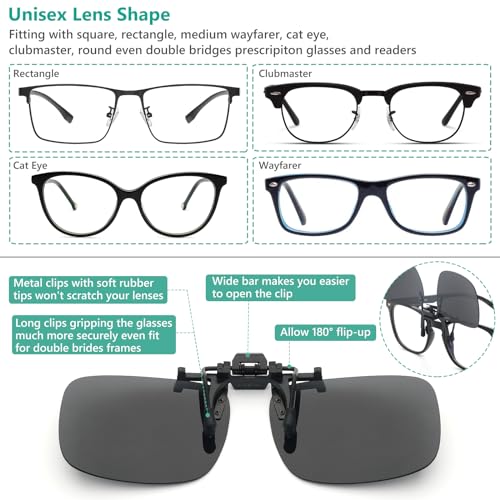 IOHLNG Polarized Clip On Flip Up Sunglasses Over Prescription Glasses for Women and Men4