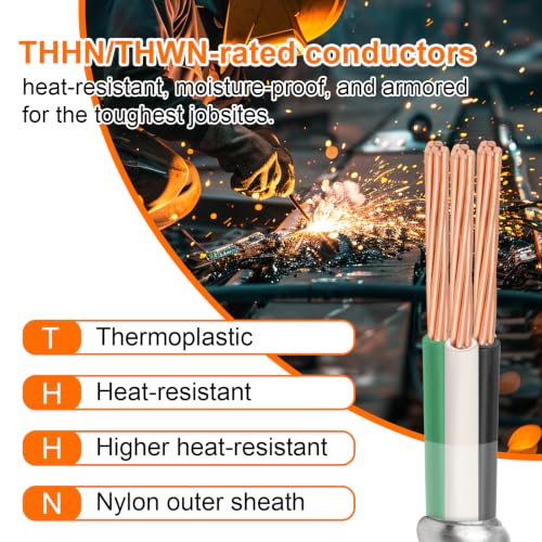 Image of 15FT 6 /3 Metal Clad (MC) Cable with Ground, 6 Gauge Electric Wire with Aluminum Armor, Solid Bare Copper Conductors for Indoor Outdoor Underground Embedded Installation (6 /3, 15 ft)