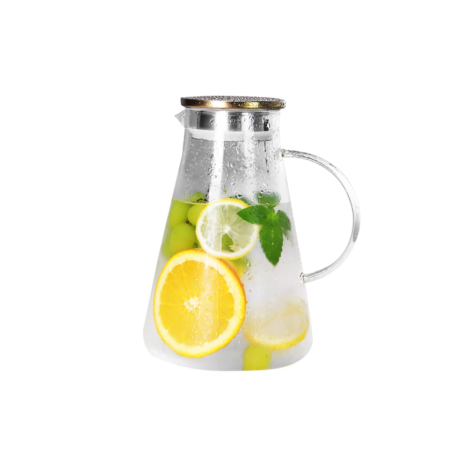 Borosilicate Glass Pitcher with Lid and Spout - 68 Ounces Cold and Hot Water Carafe , Beverage Pitcher for Homemade Iced Tea and Juice (68OZ)