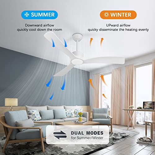 Raccroc Wood Ceiling Fans With Lights And Remote,52In Ceiling Fan,22W Led Light Modern Ceiling Fan With Lights,3 White Solid Wood Blades,6 Speeds,Reversible Quiet Dc Motor #TOP4