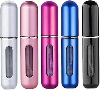 أنابيب عطر معدنية، مجموعة من 5 قطع، فضي، وردي، أرجواني، أحمر، أسود