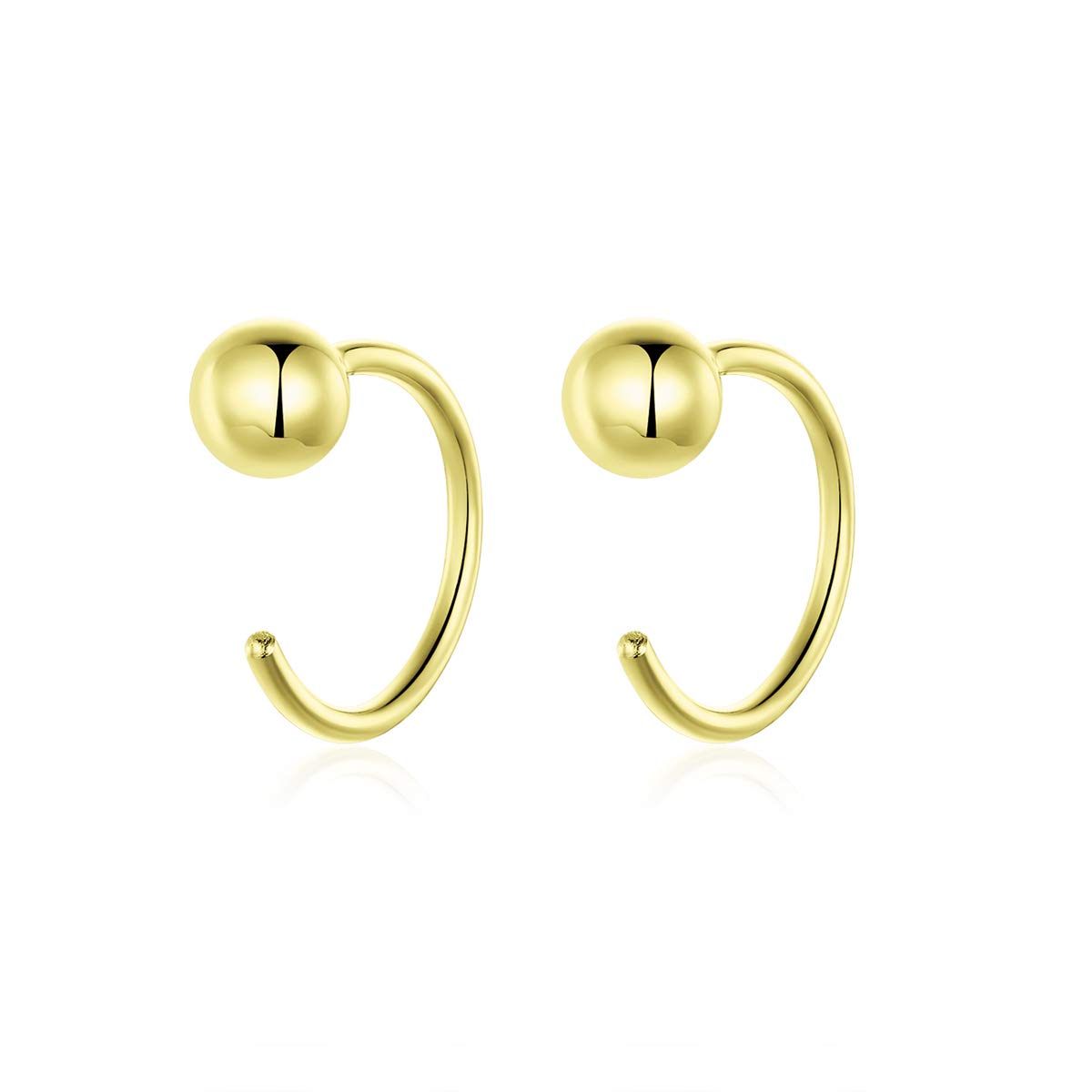 Qings Aros Pendientes Plata de Ley 925 Aros Dorados Pequeños Aros Hipoalergenicos Niña Pendientes Medio Aro Bola para Mujeres Niñas, Diámetro 10 mm