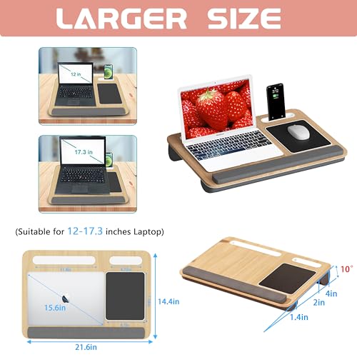 BORNOON-Lap-Laptop-Desk-Fits-Up-to-17-Inch-LaptopPortable-Lap-Desk-with-Pillow-Cushion-Anti-Slip-Mouse-pad-Storage-FunctionHome-Office-Students-Use-as-Computer-Laptop-Bed-Table-Wood-Grain