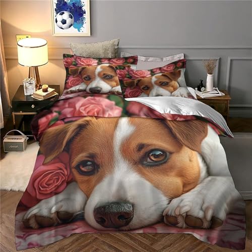 Parure de lit chiot 3D lit simple 135x200cm avec housse de couette fleurs