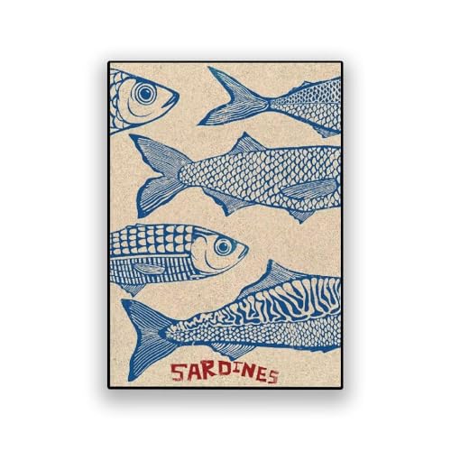 LAKELUUYAA マリンアニマル ポスター キャンバスアート ヴィンテージ風 海鮮・魚介柄 キッチン・リビング用 壁飾り アートパネル 額無し シングルパネル (5, 40x60cm, フレームなし)