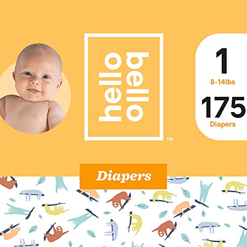Image of Hello Bello Premium Baby Diapers I Affordable Hypoallergenic and Eco-Friendly Absorbent Diapers for Babies and Kids I Size 1 I Sleepy Sloths Design I 175 Count (5 Packs of 35)