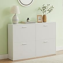 CASABEL Shoe Cabinet with 4 Hinges – Shoe Cabinet – Modern Design White – Large Capacity Shoe Cabinet – Practical Storage Unit for Hallway, Entryway, Living Room