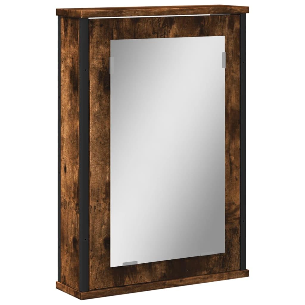 SYDE Armario Baño Espejo Madera Roble Ahumado 42x12x60 cm | Montaje en Pared, Almacenaje Amplio, Contrachapado Resistente a Humedad, Imagen Nitida