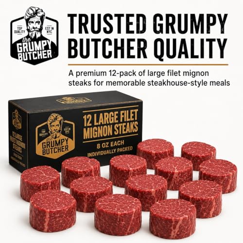 Image of Grumpy Butcher Aged Large Filet Mignon Steaks, 12 Pack, 6 lb Total