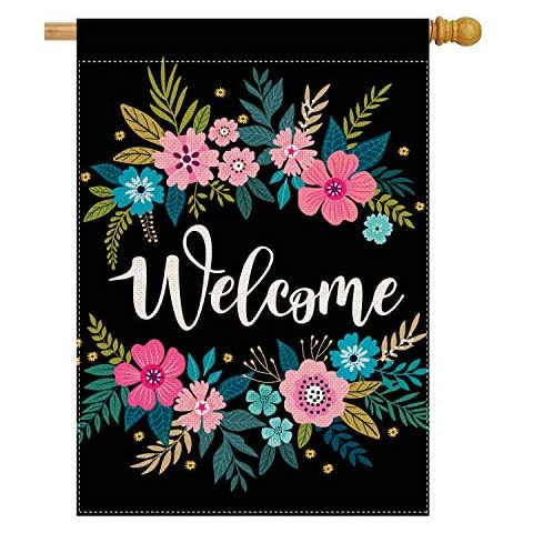 pingpi Personalized House Flag Double Sided,Welcome Flag,Welcome Friends,Farmhouse Decor,Yard Decor,Outdoor Decor,Burlap Garden Flag 28 x 40 Inch Cover