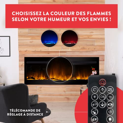 Chemin'arte Camino Elettrico Da Incasso Elysee 5XL - 182 X 16 X 45 Cm - Effetto Fiamma A Led - Caminetto Elettrico Con Timer, Termostato Regolabile, Telecomando - 3