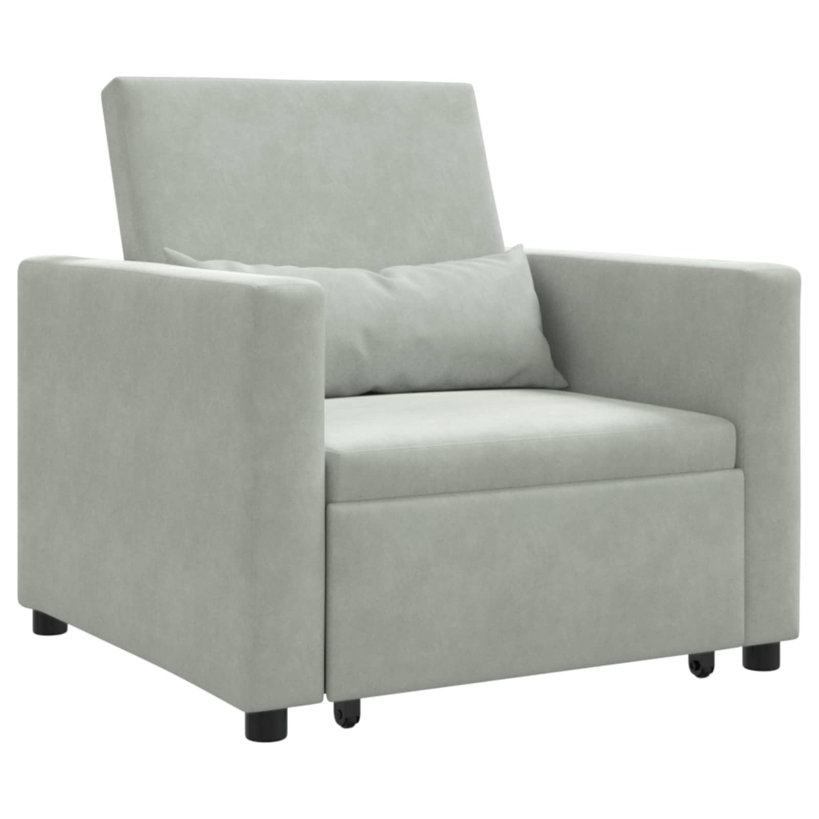 Sofa rozkładana pojedyncza z jasnoszarym aksamitem, funkcjonalna sofa 3 w 1, łóżko dla gości, do salonu, regulowane oparcie, 165 x 90 x 87 cm