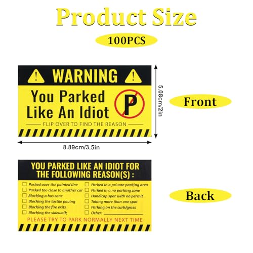 Qianyu You Parked Like an Idiot Business Cards 100 Pieces Bad Parking Cards 3.5"x2" Funny Bad Parking Stickers with Multi Violation Reasons Car Accessories Business Cards for adults - Image 2
