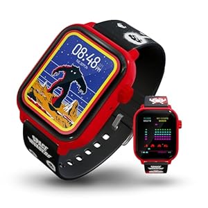Space Invaders My Play Watch – Retro-Gaming-Smartwatch mit selektiver Technologie, rot, Nicht verbunden, integriertes Space-Invaders-Spiel, Fitness-Tracker, benutzerdefinierte Zifferblätter
