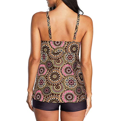 Zando MNFUZENS2774G011L Womens Tankini Swimsuits For Women Tummy Control Plus Size Bathing Suits For Women Athletic Two Piece Swimsuit With Boyshorts Coffee Flower 12-14 thumb #3