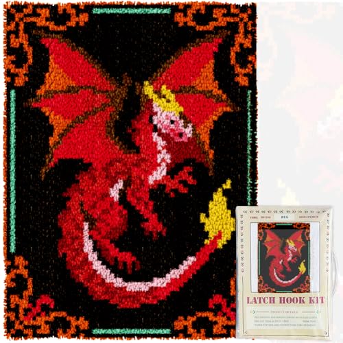 Kit latch hook dragon adulte pour broderie de tapis canevas 52 cm