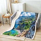 Smoky Mountain Fleece Throw Blanket Ocean Sea Themed Art Plush Blanket for Bed Sofa Couch Trees Natural Scenery Art Sherpa Blanket Breathable Warm Fuzzy Blanket Room Decor Twin 60x80