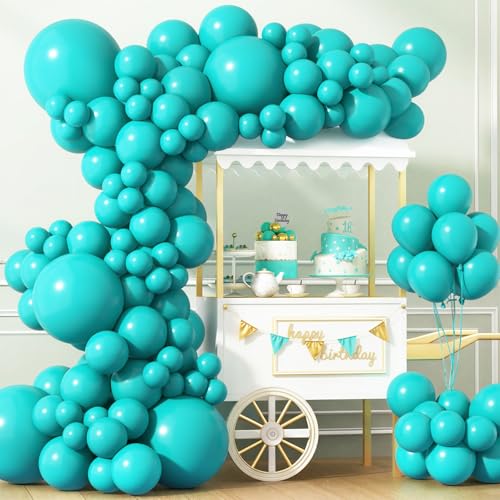 APLANET 150pcs Teal Blue Balloons Different Sizes 18 12 10 5 Inch Latex Turquoise Teal Balloon for Birthday Party Baby Shower Wedding Engagements Anniversary Arch Kit Decoration