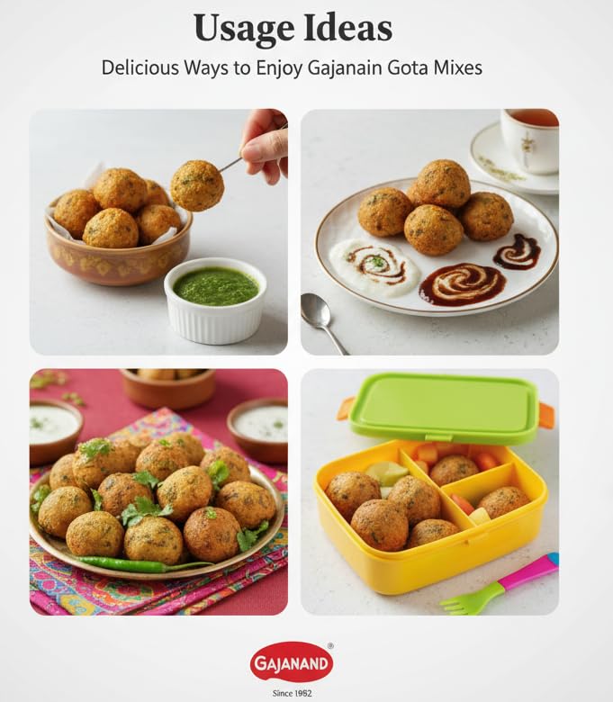 GAJANAND Instant Mix Combo - Dakor Gota Mix Flour - 400 gm & Methi Gota Instant Mix Flour - 400 gm | Ready to Cook | Easy to Make Healthy & Tasty Breakfast | Gujarati Snacks Food (Pack Of 2) 4