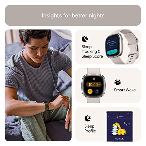 undefined Fitbit Sense 2 Advanced Health and Fitness Smartwatch with Tools to Manage Stress and Sleep, ECG App, SpO2, 24/7 Heart Rate and GPS, Lunar White/Platinum, One Size (S & L Bands Included) の商品画像 3
