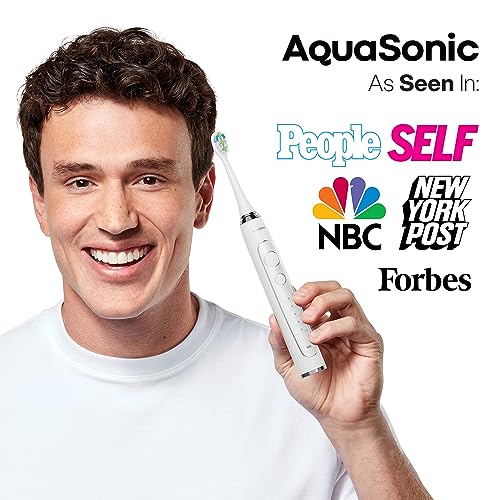 Image of Aquasonic Elite Ultra-Whitening Toothbrush - ADA Accepted Power Toothbrush - 8 Proflex Brush Heads & Travel Case - 50,000 VPM Motor & Wireless Charging - 5 Modes w Smart Timer (White)