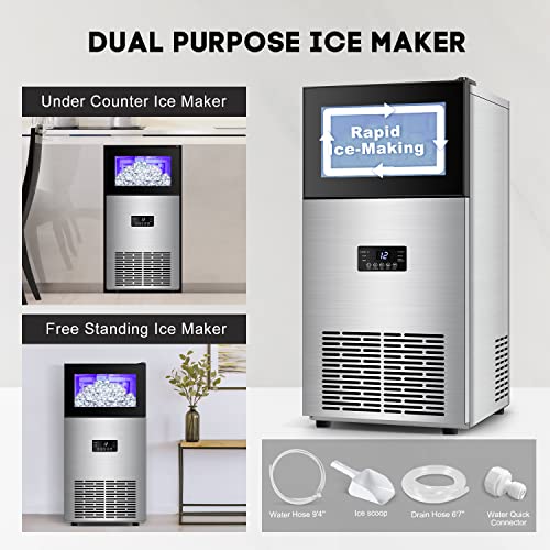 Fabricadora de hielo comercial 130LBS con depósito 35LBS acero inox miniatura 5