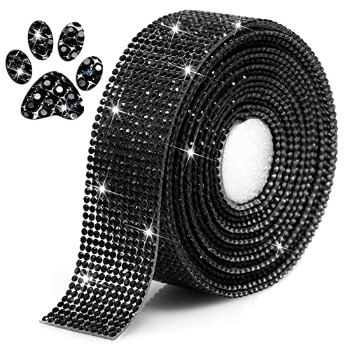 Locacrystal Bling Crystal Rhinestone Ribbon Self-Adhesive Iron-on DIY Glitter Diamond Stickers for Crafts Cars Clothing Decoration(1.06inch 3Yards Black)