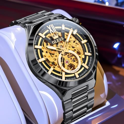 Image of OLEVS Men Watch Automatic Mechanical Skeleton Moon Phase Dress Business Stainless Steel 3AT Waterproof Luminous Men Wrist Watch