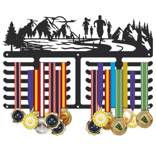SUPERDANT Medallas Parque Correr Deportes Almacenamiento Medallas Correr Percha Metal Montaje en Pared Bosque de Montaña Maratón 6 Filas 24 Percha Regalos para Corredores Deportistas