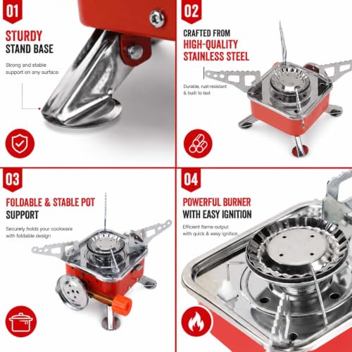 Image of Portable Gas Stove Camping Cooking Set, Small Gas Stove For Travelling (1 Gas stove + 2 Gas Canister)