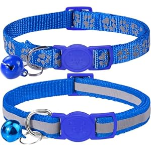 Taglory Reflective Cat Collar Breakaway with Bells, 2 Pack Girl Boy Pet Cat Collar Adjustable 7.5-12.5 Inch, Navy Blue