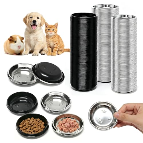600 Pcs Disposable Mini Pet Feeding Bowls Bulk Small Plastic Travel Food Bowls for Small Cats Puppies Kittens Small Dogs Ideal for Dry & Wet Food Water(200 Black & 400 Silver)