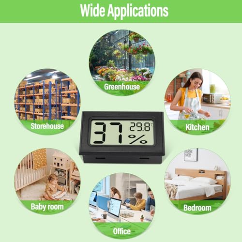 Sprifityy 8 Stück Mini Hygrometer Digital, Hygrometer Mini mit Celsius -50°C~+70°C, Luftfeuchtigkeitsmesser Inklusive Batterien, Moderne Messtechnik, Thermo Hygrometer für Innenräume (Schwarz)
