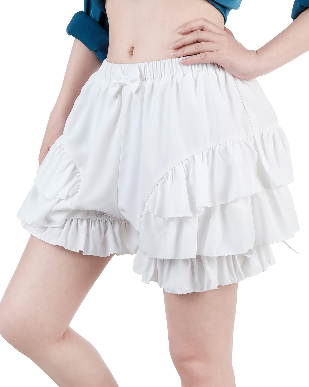 FCCAM Lolita Bloomers for Women Ruffle Pumpkin Pants Under Dress Boy Short Panties White - Image 2