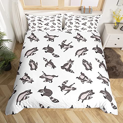 Homemissing Kids Raccoon Parure de Lit 200x200cm Cute Cartoon Raccoon Housse de Couette Chambre Kawaii Animal Decor Parure Housse de Couette Funny with 2 Taie d'oreiller