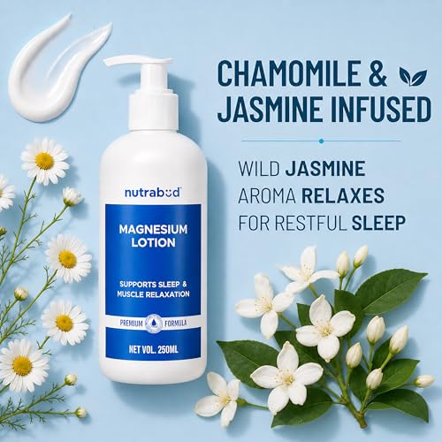 Image of Nutrabud Magnesium Sleep Body Lotion - 250ml | Topical Magnesium Chloride Supplement for Muscle Recovery, Better Sleep | Magnesium Oil Supports Deep Sleep, Recovery from Cramps, Fitness (250ml (Pack of 1))