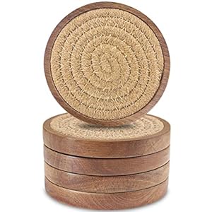 Eykao Holz Untersetzer Set, 5er-Set, Beige Gewebt