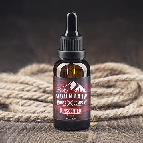 Rocky Mountain Barber Company Men’s Unscented Beard Oil - Featuring Grapeseed Oil, Coconut Oil, Argan Oil And No Added Scent #TOP4