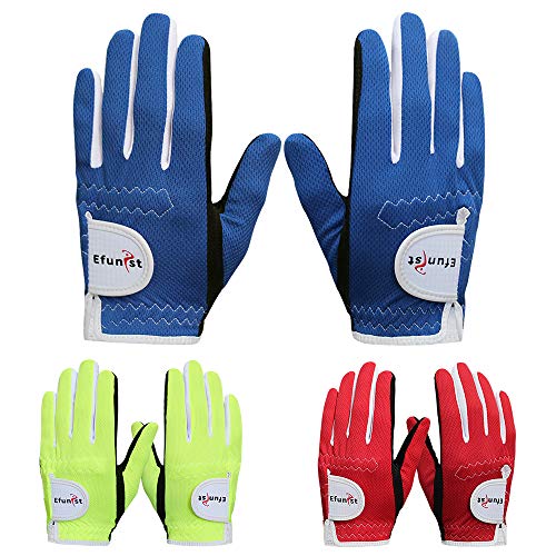 Efunist 1 Pair Junior Kids Youth Toddler Boys Girls Golf Gloves Dura Feel Blue Red Green Left Hand Right Hand (Green, Medium)