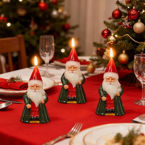 Image of Santa Claus Christmas Flameless Candles with 6 Hour Timer, Christmas Candles Battery Operated Hand Carved LED Flickering Candle with 3D Wick for Home Holiday Xmas Decorations