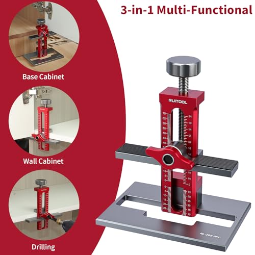 Image of RUITOOL Upgrade 3-in-1 Cabinet Door Mounting Jig with Support Base, Installation Tool for Frameless or Face Frame Cabinet Doors, Adjustable Aluminium Alloy Hardware Jig for Wall and Base Cabinets