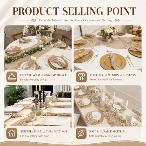 6 Pack Beige Cheesecloth Table Runner 17x108 Inch Boho Rustic Semi Sheer Gauze Cheese Cloth Table Runner for Wedding Bridal Shower Baby Shower Party Farmhouse Dining Table Decor by GRYSERIN - Used condition - Image 7