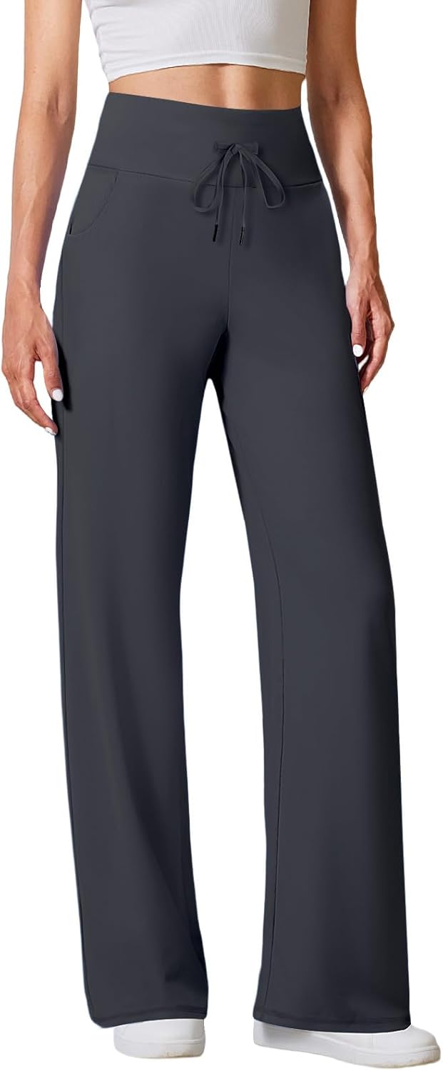 Womens Yoga Pants Straight Leg Work Pants Casual Stretchy Pull On Slacks with Drawstring