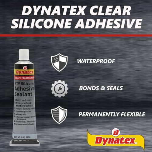 Image of Dynatex RTV Clear Silicone Adhesive Sealant 3 oz Tube - Transparent Watertight Seal, Marine RV Industrial Use, Made in the USA (8-Pack)