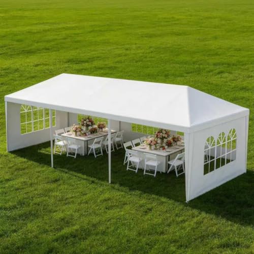 Image of 10' x 30' Outdoor Canopy Tents with 5 Detachable Sidewalls, Patio Gazebo Tents, Shade Shelters for Birthday, Events, Party, Wedding, Gatherings and Patio (White, ZP-DCK-5M-BS01)
