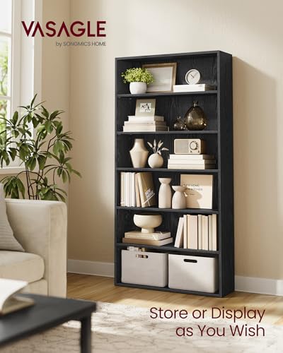 Image of VASAGLE CUSTOS Collection - Bookshelf, 6-Tier Bookcase, Book Shelf, Open Storage Shelf, 9.4 x 31.5 x 63.3 Inches, for Living Room, Home Office, Dining Room, Ebony Black ULBC412B01