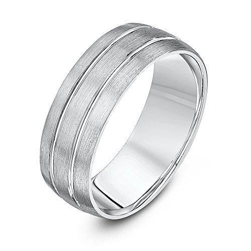 Theia Anillo de Bodas en Paladio 950 de 7mm, Ranurado Pulido y Mate, Peso Pesado, Forma de Corte - Tamaño 18