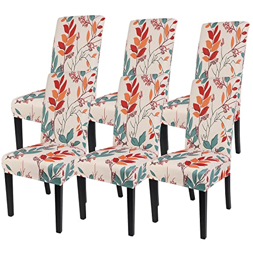 Image of SearchI Printed Dining Room Chair Covers Set of 6, Stretch Kitchen Chair Covers Washable Parsons Chair Slipcover Removable Dining Chair Protectors for Hotel,Ceremony(Floral Pattern1)